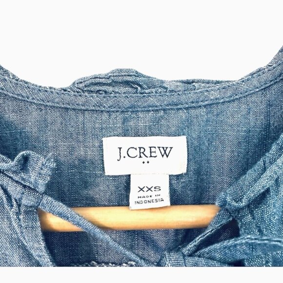 J. Crew Women's XXS Cotton Denim Pullover Casual Blue Long Sleeve V-Neck Blouse - Picture 4 of 7